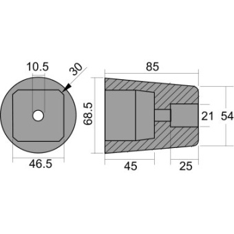 Super Marine Zinc Conical Shaft With Square End Anodes (Cranchi) Ø68