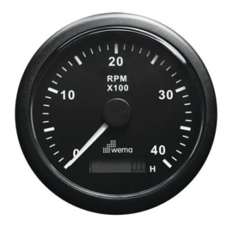 Wema 110912 Blackline Ø85mm Tachometer With Hourmeter 0-4000RPM - Black