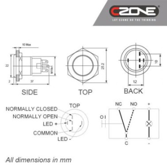 CZone Illuminated Pushbutton On/Off - 3.3V - Red