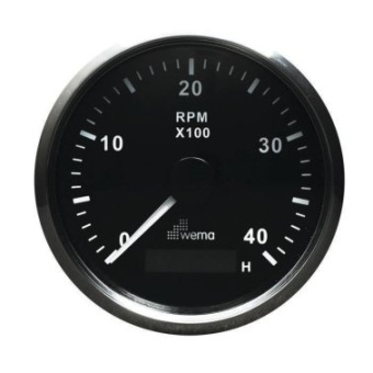 Wema 110913 Silverline Ø85mm Tachometer With Hourmeter 0-4000RPM - Black Chrome