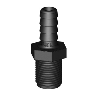 Trudesign 90246 MM Long Threaded Barbed Straight Fitting - 13 mm 1/2'' BSP - Black
