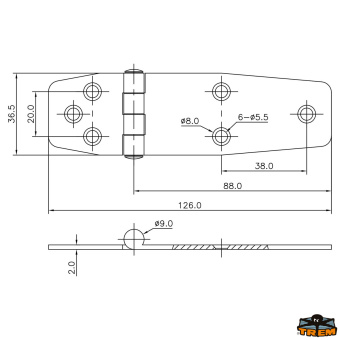 Trem M3536126 - AISI 316 Stainless Steel Hinges 36,5x126 mm Straight Model