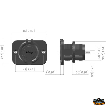 Trem L0648060 - Power Socket With Double USB A+C And Voltmeter Black Colour