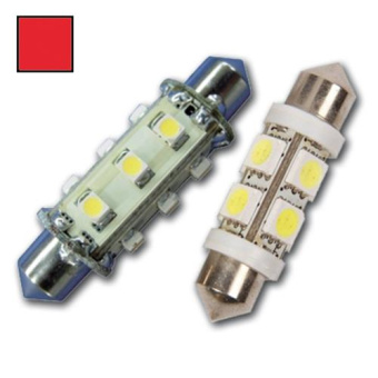 Hollex LED Festoon 10-30V 0.9W Red 12 LEDs 42mm