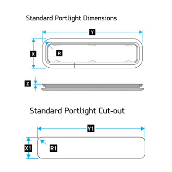 Lewmar 393182200 - ST 1 CLR Standard Portlight Size 1 Clear, White Trim Round End 191 x 367 mm