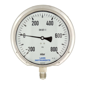 Wika Bourdon Tube Pressure Gauge Stainless Steel, Case Ø 160mm Bottom Connection With Back Flange 1/2'' -1+0.6 Bar