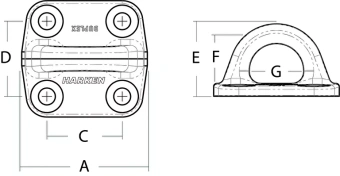 Harken 3412 - 80mm HL Square Duplex Padeye