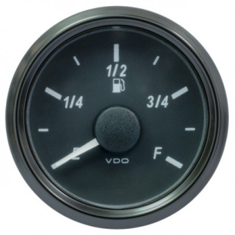 VDO A2C3833130030 - SingleViu 0245 Fuel Level 240-33 Ohm Black 52mm White Lighted w/ Red Pointer