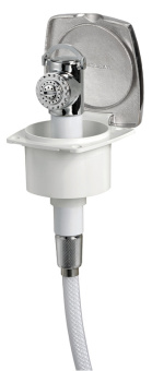 Osculati New Edge Stainless Steel Door Boat Shower with Mizar Chromed Brass Push-Button Shower Head 88x95 mm with Stainless Steel Hose 4 meter - 15.243.81