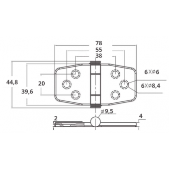 Marine Town Hinges With Integrated Cover 39.6X78 mm