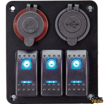 Trem L0605100 - Black Electrical Panel 3 Buttons + Cigarette Lighter Socket + 2 USB