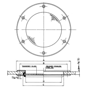 Allpa Stainless Steel Round Portlight, Ø190mm, Fixed Version With Unbreakable Glass, Cut Out Size Ø141mm