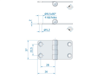 Hinge ROCA 68 x 37mm Stainless Steel