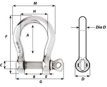 Wichard 11246 - Bow Shackle HR Stainless Steel 12 mm