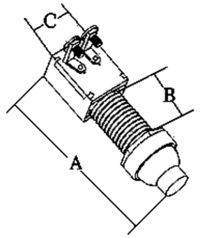 Allpa Push Button 12v, 2-Positions, A=28mm, B=14mm, C=18mm, With Red Button, Max. 20a