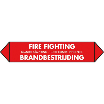 Marine Fire Fighting Pipe Identification Sticker, English, German, French & Dutch, Soft PVC
