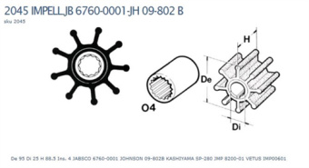 Technautic 7407 - Impeller W95xH88.5 Shaft 25 Serrated 9-Blade