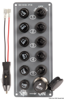 Osculati 14.703.00 - Electric control panel 5 switches + lighter plug