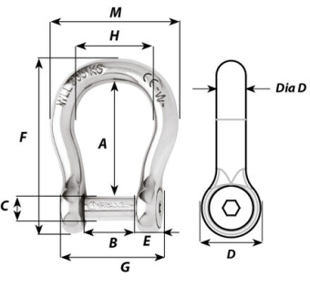 Wichard 1345 - Self-locking Allen Head Pin Bow Shackle Stainless Steel 10 mm
