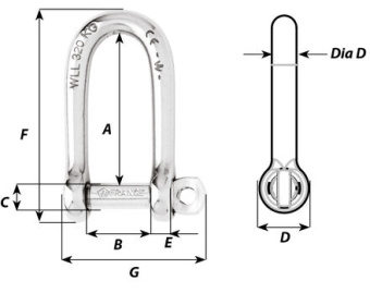 Wichard 1212 - Long Self-Locking D-Shackle Stainless Steel 5 mm