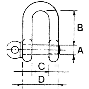 Allpa Stainless Steel Shackle, A=Ø5mm, B=20mm, C=10mm, D=20mm (Breaking Load 1200kg)