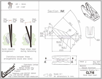Clamcleat CL716 Very Small Alloy Insert Cleat for 3–4 mm Rope