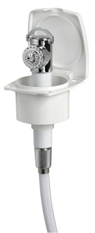 Osculati New Edge White Door Boat Shower with Mizar Chromed Brass Push-Button Shower Head 88x95 mm with White Nylon Hose 2,5 meter - 15.243.60