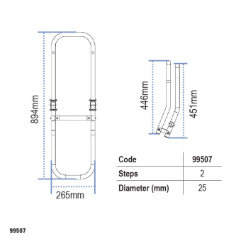Lalizas 99507 - Folding Ladder For Inflatable Boats, 2 Steps, Aluminium, 265x894mm
