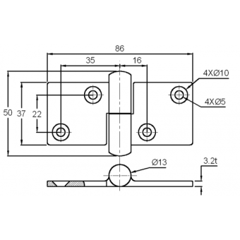 Marine Town Lift Off Hinge 86X50 mm Left