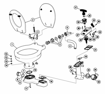 Jabsco 29120-5000 - Manual Toilet Regular, Large Bowl