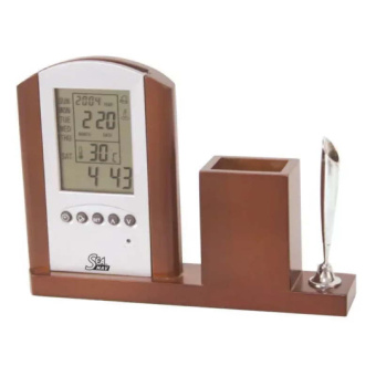 Lalizas 11889 - Wooden Holder For Pen With Digital Clock