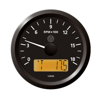 VDO A2C59512350 - VL Aftermarket Tachometer - LCD - RPMX100 - Single Scale - 0 RPM - 6000 RPM - W, 1, IND, Hall, Lightning Coil - Single Lens - Black Dial Triangle Bezel 85 mm