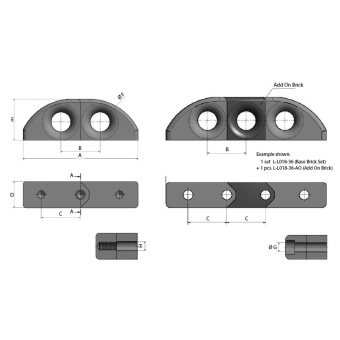 Kohlhoff lo18-36bt Loop Products Organizer Double Fairlead Base Brick Set With Blind Thread Aluminium 16 mm