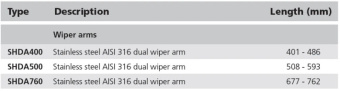Vetus SHDA760 Parallel System Wiper Arm, S/S (AISI 316), L = 762 mm