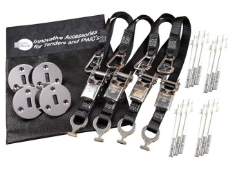 Rapid Marine PE25FFKIT-4-BK - Padeye Kit - Flush Fitting x 4, 4x25mm Tie Down Straps Black