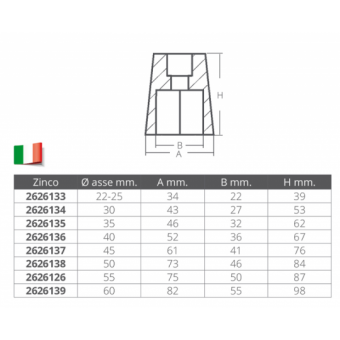 E. Polipodio Spare Shaft Ogive Hexagonal Zinc Anode For Shaft Ø 40 mm