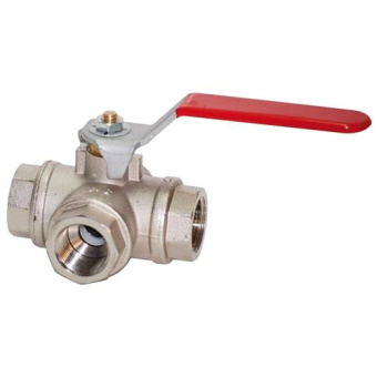 Guidi 3-Way Ball Valve FFF, PN32, L-Port, Nickel-Plated Brass, BSPP