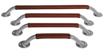 Allpa Stainless Steel Grab Rails with Brandy-Coloured Leather Cover, Oval 24 x 20 mm, 280–430 mm Hole Centre Distance