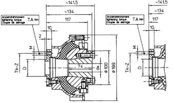 Centaflex Coupling, M-160 2.2, Max. 500nm (Pleasure Craft), D=50mm, Tk=78mm, Z=4x90°, M=M10