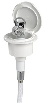 Osculati Classic Evo White Door Flat Mounting Boat Shower with Mizar Chromed Brass Push-Button Shower Head Ø95 mm with Net PVC Hose 2,5 meter - 15.250.00