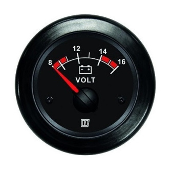 Vetus VLT12B - Voltmeter, Black, 12 V (10-16V), Mounting Hole Ø 52 mm