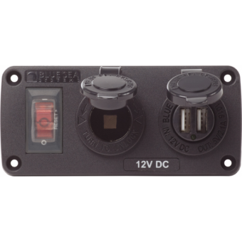 Blue Sea Panel With Socket - 2 USB Ports - Switch