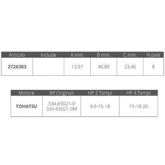 Finnord Tohatsu Impeller 2 / 4T 9,9-15-18 HP