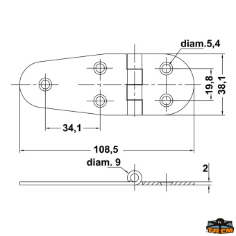 Trem M3540108 - AISI 316 Stainless Steel Hinge 38x109 mm Straight Model