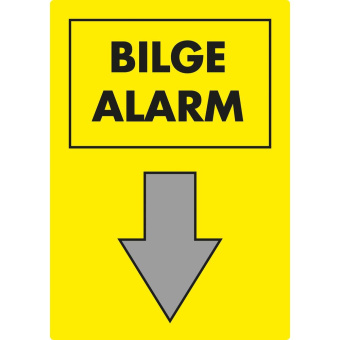 Marine Bilge Alarm Identification Sign with Downward Arrow, Hard Plastic, 15×10 cm