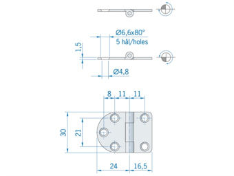 Round/Straight Hinge ROCA 40.5 x 30 mm Stainless Steel