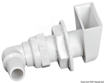 Osculati White Plastic Skin Fitting with 90° Hose Adaptor – 19 mm or 25 mm Hose Connection, 1" Thread