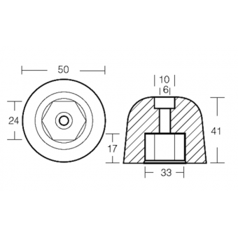Tecnoseal Zinc Hexagonal Ogive For Vetus Bow Thruster