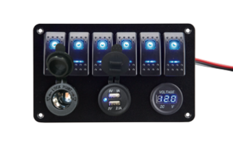 Gang Rocker Switch Panel With Voltmeter + USB + Powersocket