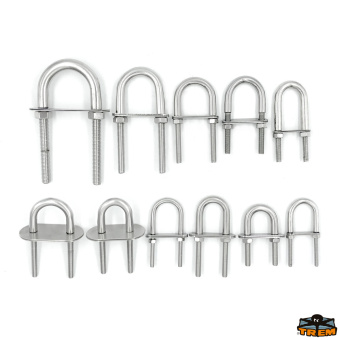 Trem N3410080 - AISI 316 U-Bolts With Double Plate And Nuts M8 6 Pieces